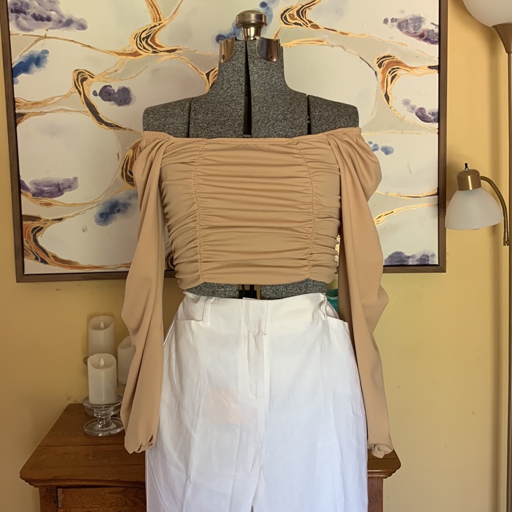 Ruched mauve Bardot top